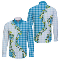 Blue Hawaii Palaka Family Matching Short Sleeve Bodycon Dress and Hawaiian Shirt Maile Pikake Honohono Orchid Lei LT05 Dad's Shirt - Long Sleeve Blue - Polynesian Pride
