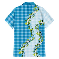 Blue Hawaii Palaka Family Matching Summer Maxi Dress and Hawaiian Shirt Maile Pikake Honohono Orchid Lei
