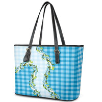 Blue Hawaii Palaka Leather Tote Bag Maile Pikake Honohono Orchid Lei