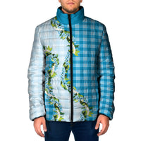 Blue Hawaii Palaka Padded Jacket Maile Pikake Honohono Orchid Lei