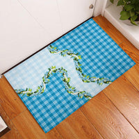 Blue Hawaii Palaka Rubber Doormat Maile Pikake Honohono Orchid Lei