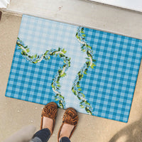 Blue Hawaii Palaka Rubber Doormat Maile Pikake Honohono Orchid Lei