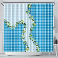 Blue Hawaii Palaka Shower Curtain Maile Pikake Honohono Orchid Lei