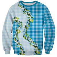Blue Hawaii Palaka Sweatshirt Maile Pikake Honohono Orchid Lei LT05 Unisex Blue - Polynesian Pride