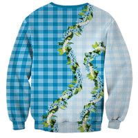 Blue Hawaii Palaka Sweatshirt Maile Pikake Honohono Orchid Lei LT05 - Polynesian Pride