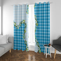Blue Hawaii Palaka Window Curtain Maile Pikake Honohono Orchid Lei