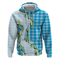 Blue Hawaii Palaka Zip Hoodie Maile Pikake Honohono Orchid Lei