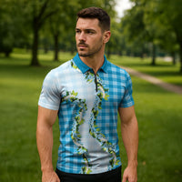 Blue Hawaii Palaka Zipper Polo Shirt Maile Pikake Honohono Orchid Lei LT05 - Polynesian Pride