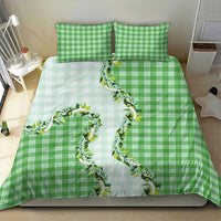 Green Hawaii Palaka Bedding Set Maile Pikake Honohono Orchid Lei
