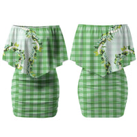 Green Hawaii Palaka Couples Matching Off Shoulder Short Dress and Long Sleeve Button Shirt Maile Pikake Honohono Orchid Lei LT05 - Polynesian Pride