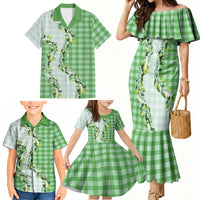 Green Hawaii Palaka Family Matching Mermaid Dress and Hawaiian Shirt Maile Pikake Honohono Orchid Lei LT05 - Polynesian Pride