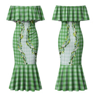 Green Hawaii Palaka Family Matching Mermaid Dress and Hawaiian Shirt Maile Pikake Honohono Orchid Lei LT05 Mom's Dress Green - Polynesian Pride