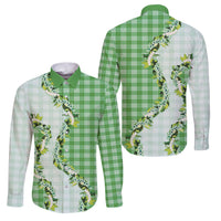 Green Hawaii Palaka Family Matching Off The Shoulder Long Sleeve Dress and Hawaiian Shirt Maile Pikake Honohono Orchid Lei LT05 Dad's Shirt - Long Sleeve Green - Polynesian Pride