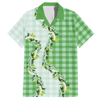 Green Hawaii Palaka Family Matching Off Shoulder Maxi Dress and Hawaiian Shirt Maile Pikake Honohono Orchid Lei LT05 Dad's Shirt - Short Sleeve Green - Polynesian Pride