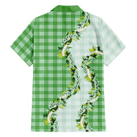 Green Hawaii Palaka Family Matching Off Shoulder Maxi Dress and Hawaiian Shirt Maile Pikake Honohono Orchid Lei LT05 Dad's Shirt - Long Sleeve Green - Polynesian Pride