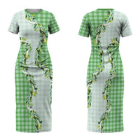 Green Hawaii Palaka Family Matching Short Sleeve Bodycon Dress and Hawaiian Shirt Maile Pikake Honohono Orchid Lei LT05 Mom's Dress Green - Polynesian Pride