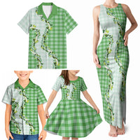 Green Hawaii Palaka Family Matching Tank Maxi Dress and Hawaiian Shirt Maile Pikake Honohono Orchid Lei LT05 - Polynesian Pride