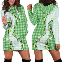 Green Hawaii Palaka Hoodie Dress Maile Pikake Honohono Orchid Lei
