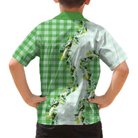 Green Hawaii Palaka Kid Hawaiian Shirt Maile Pikake Honohono Orchid Lei LT05 - Polynesian Pride