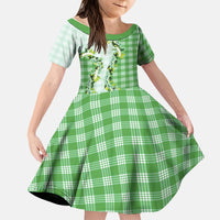 Green Hawaii Palaka Kid Short Sleeve Dress Maile Pikake Honohono Orchid Lei LT05 KID Green - Polynesian Pride