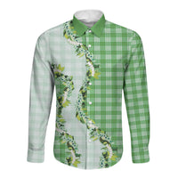 Green Hawaii Palaka Long Sleeve Button Shirt Maile Pikake Honohono Orchid Lei LT05 Unisex Green - Polynesian Pride