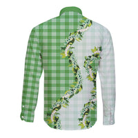 Green Hawaii Palaka Long Sleeve Button Shirt Maile Pikake Honohono Orchid Lei LT05 - Polynesian Pride