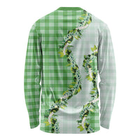 Green Hawaii Palaka Long Sleeve Shirt Maile Pikake Honohono Orchid Lei