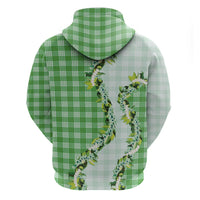 Green Hawaii Palaka Zip Hoodie Maile Pikake Honohono Orchid Lei LT05 - Polynesian Pride
