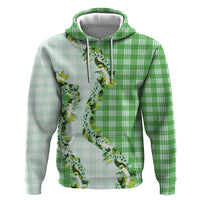 Green Hawaii Palaka Zip Hoodie Maile Pikake Honohono Orchid Lei LT05 Pullover Hoodie Green - Polynesian Pride