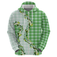 Green Hawaii Palaka Zip Hoodie Maile Pikake Honohono Orchid Lei LT05 - Polynesian Pride