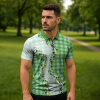 Green Hawaii Palaka Zipper Polo Shirt Maile Pikake Honohono Orchid Lei LT05 - Polynesian Pride
