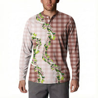 Mocha Hawaii Palaka Button Sweatshirt Maile Pikake Honohono Orchid Lei