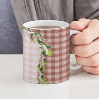 Mocha Hawaii Palaka Ceramic Mug Maile Pikake Honohono Orchid Lei