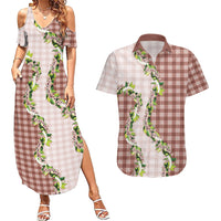 Mocha Hawaii Palaka Couples Matching Summer Maxi Dress and Hawaiian Shirt Maile Pikake Honohono Orchid Lei LT05 Mocha - Polynesian Pride