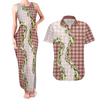 Mocha Hawaii Palaka Couples Matching Tank Maxi Dress and Hawaiian Shirt Maile Pikake Honohono Orchid Lei LT05 Mocha - Polynesian Pride