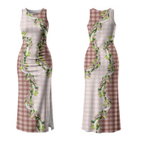 Mocha Hawaii Palaka Couples Matching Tank Maxi Dress and Hawaiian Shirt Maile Pikake Honohono Orchid Lei LT05 - Polynesian Pride