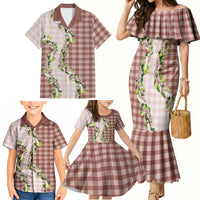 Mocha Hawaii Palaka Family Matching Mermaid Dress and Hawaiian Shirt Maile Pikake Honohono Orchid Lei LT05 - Polynesian Pride