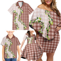 Mocha Hawaii Palaka Family Matching Off Shoulder Short Dress and Hawaiian Shirt Maile Pikake Honohono Orchid Lei LT05 - Polynesian Pride