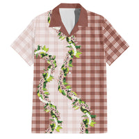 Mocha Hawaii Palaka Family Matching Off Shoulder Short Dress and Hawaiian Shirt Maile Pikake Honohono Orchid Lei LT05 Dad's Shirt - Short Sleeve Mocha - Polynesian Pride