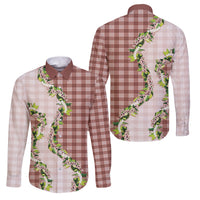 Mocha Hawaii Palaka Family Matching Tank Maxi Dress and Hawaiian Shirt Maile Pikake Honohono Orchid Lei LT05 Dad's Shirt - Long Sleeve Mocha - Polynesian Pride