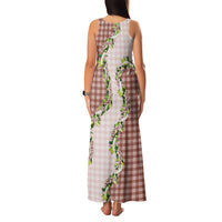 Mocha Hawaii Palaka Family Matching Tank Maxi Dress and Hawaiian Shirt Maile Pikake Honohono Orchid Lei