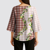 Mocha Hawaii Palaka Kimono Sleeve Blouse Maile Pikake Honohono Orchid Lei LT05 - Polynesian Pride