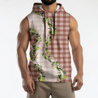 Mocha Hawaii Palaka Sleeveless Hoodie Maile Pikake Honohono Orchid Lei