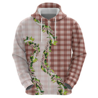 Mocha Hawaii Palaka Zip Hoodie Maile Pikake Honohono Orchid Lei LT05 - Polynesian Pride