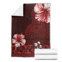 Hawaii Hibiscus With Oxblood Polynesian Pattern Blanket