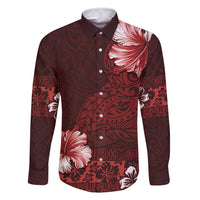 Hawaii Hibiscus With Oxblood Polynesian Pattern Family Matching Tank Maxi Dress and Hawaiian Shirt