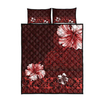 Hawaii Hibiscus With Oxblood Polynesian Pattern Quilt Bed Set