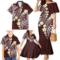 Plumeria With Oxblood Polynesian Tattoo Pattern Family Matching Mermaid Dress and Hawaiian Shirt