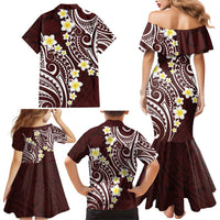 Plumeria With Oxblood Polynesian Tattoo Pattern Family Matching Mermaid Dress and Hawaiian Shirt