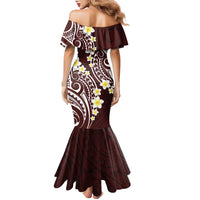 Plumeria With Oxblood Polynesian Tattoo Pattern Family Matching Mermaid Dress and Hawaiian Shirt